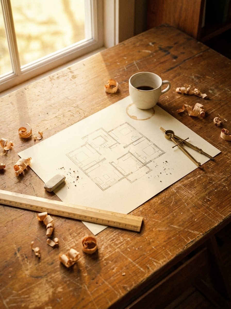 Werktekening op de tekentafel